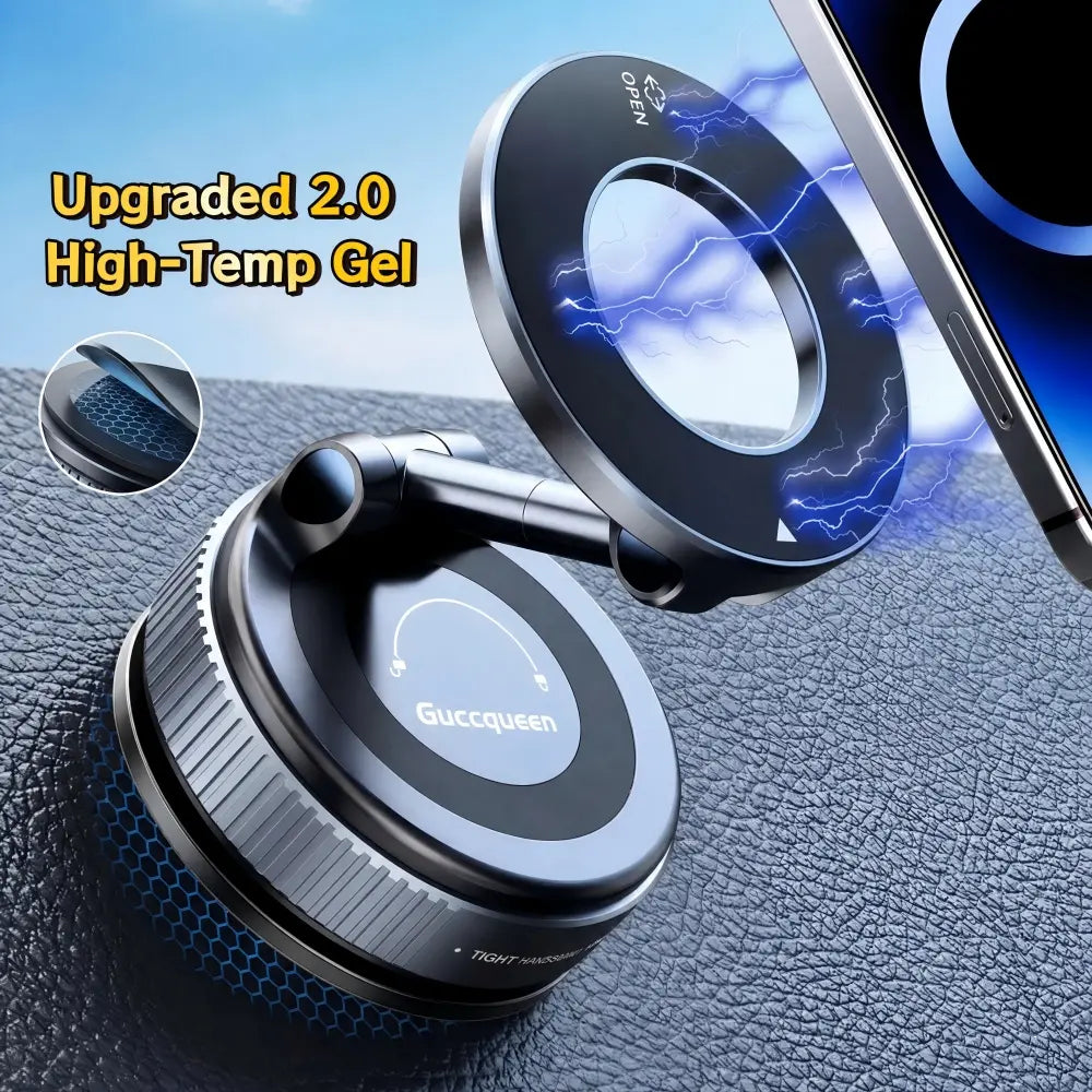 【Dealsforyoudays】Guccqueen 2.0 Foldable Magnetic Car Phone Holder - 20 N52 Magnets, Vacuum Suction Cup, Heat-Resistant Nano-Adhesive Base, Auto Accessories Interior, Alt Car Accessories, for Magsafe Devices
