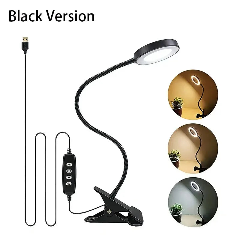 48 LED USB Book Light Clip Desk Lamp Reading Light with 3Color Mode 10 Brightness Dimmer 360° Flexible Gooseneckbed Night Lamp