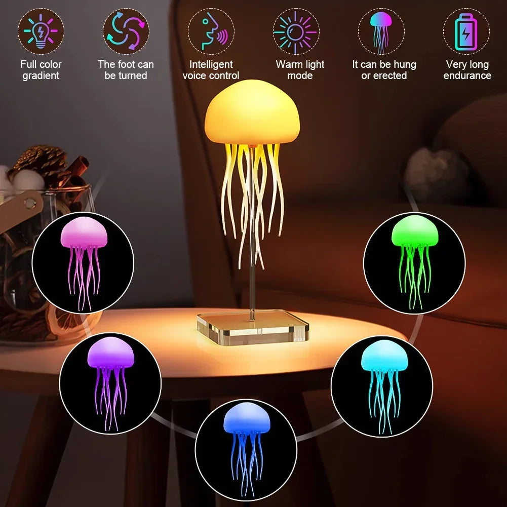 Cartoon Jellyfish Night Light RGB Gradient Cute Jellyfish Bedside Lamp Voice Control Type-C Charging LED Night Lamp