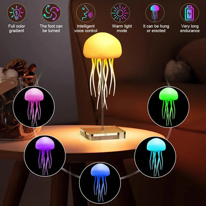 Cartoon Jellyfish Night Light RGB Gradient Cute Jellyfish Bedside Lamp Voice Control Type-C Charging LED Night Lamp