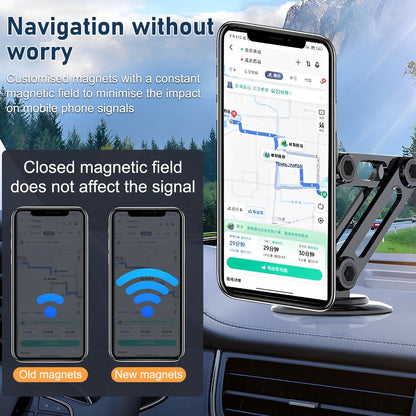 Universal 360° PRO Magnetic Suction Phone Holder Car,Alloy Folding Magnetic Cell Phone Holder for Car [Super Strong Magnet] Bracket Magnetic Dashboard Phone Car Mount for All Smartphone (Black)