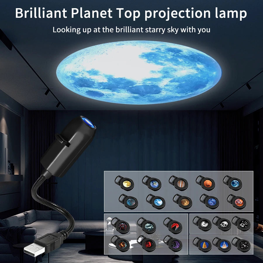 Projection Light 5V USB Direct Insertion Planet Christmas/Halloween Theme Replacement Light Ceiling Projection Light for Bedroom