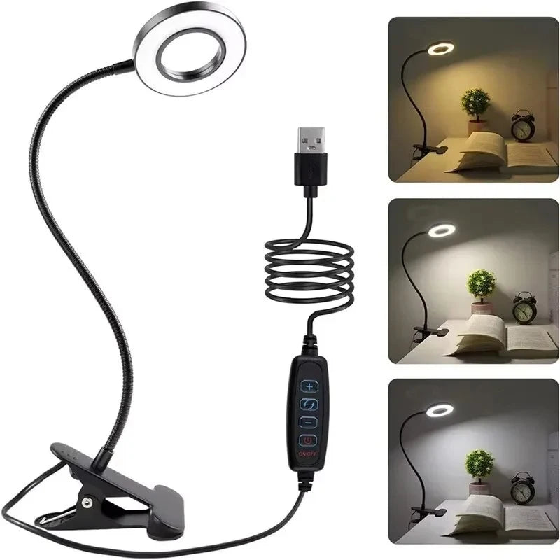 48 LED USB Book Light Clip Desk Lamp Reading Light with 3Color Mode 10 Brightness Dimmer 360° Flexible Gooseneckbed Night Lamp