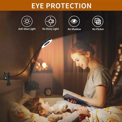 48 LED USB Book Light Clip Desk Lamp Reading Light with 3Color Mode 10 Brightness Dimmer 360° Flexible Gooseneckbed Night Lamp