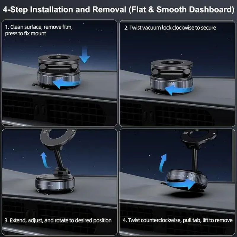 【Dealsforyoudays】Guccqueen 2.0 Foldable Magnetic Car Phone Holder - 20 N52 Magnets, Vacuum Suction Cup, Heat-Resistant Nano-Adhesive Base, Auto Accessories Interior, Alt Car Accessories, for Magsafe Devices