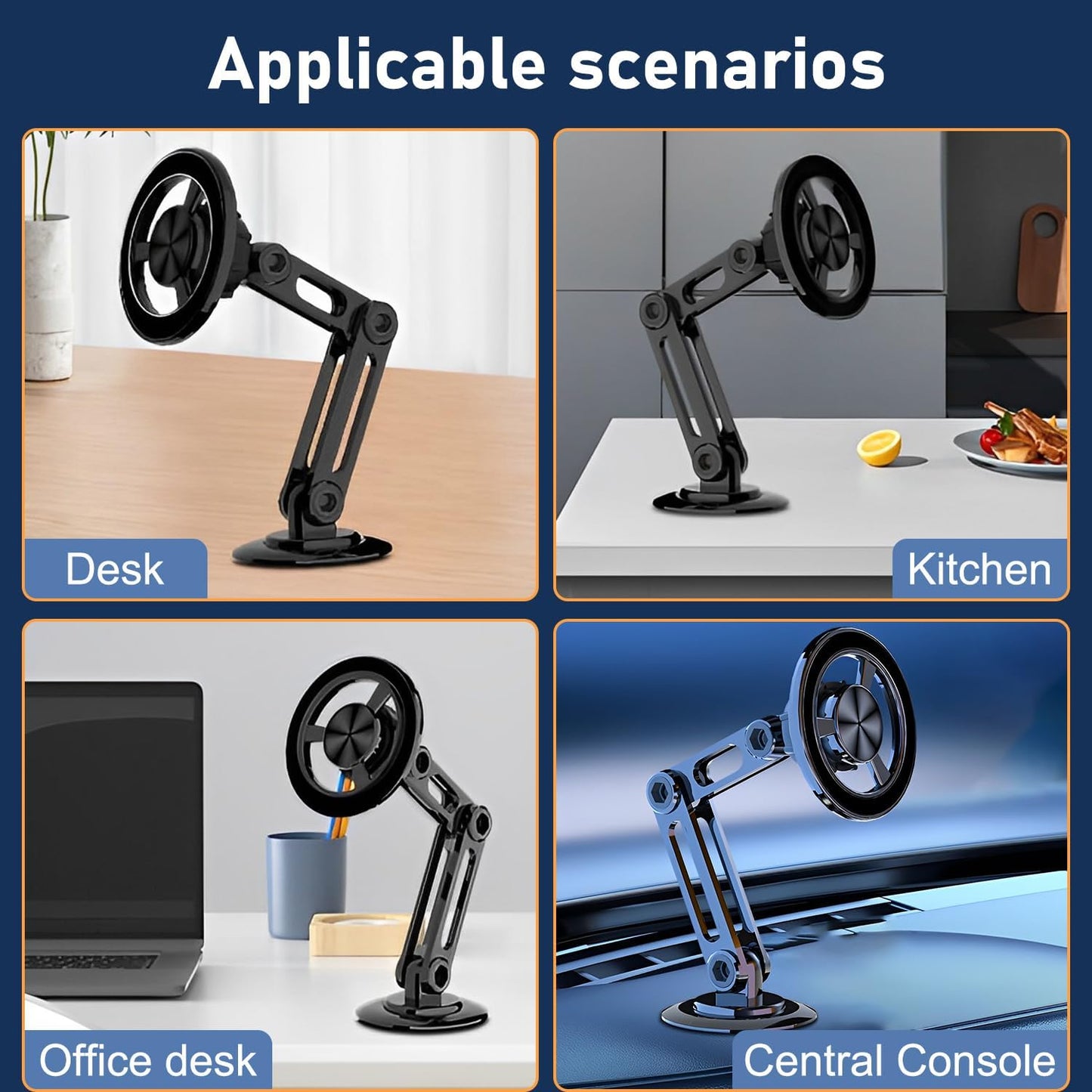 Universal 360° PRO Magnetic Suction Phone Holder Car,Alloy Folding Magnetic Cell Phone Holder for Car [Super Strong Magnet] Bracket Magnetic Dashboard Phone Car Mount for All Smartphone (Black)