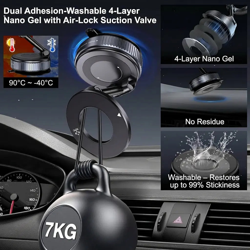 【Dealsforyoudays】Guccqueen 2.0 Foldable Magnetic Car Phone Holder - 20 N52 Magnets, Vacuum Suction Cup, Heat-Resistant Nano-Adhesive Base, Auto Accessories Interior, Alt Car Accessories, for Magsafe Devices