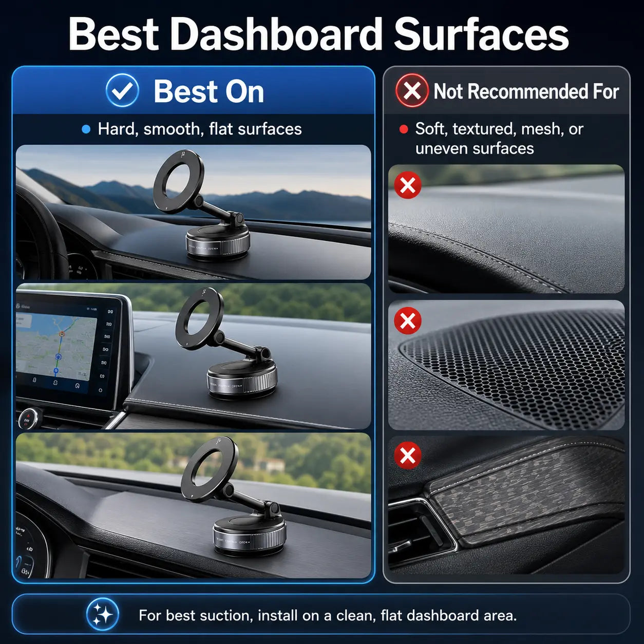 【Dealsforyoudays】Guccqueen 2.0 Foldable Magnetic Car Phone Holder - 20 N52 Magnets, Vacuum Suction Cup, Heat-Resistant Nano-Adhesive Base, Auto Accessories Interior, Alt Car Accessories, for Magsafe Devices