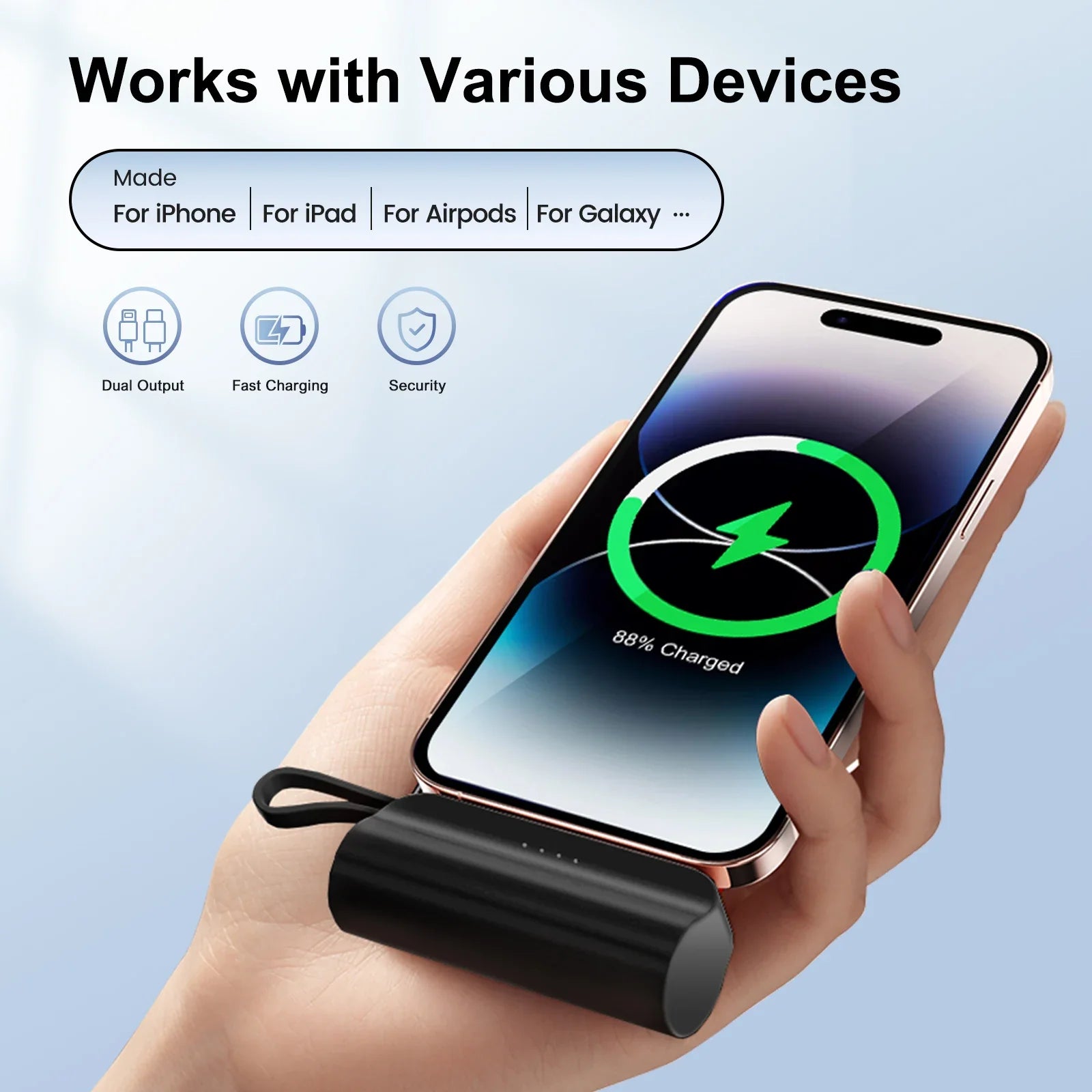 Mini Power Bank Portable 4500Mah Power Phone Charger Capsule Dual USB-C Ports for Iphone16/ 15/15 Plus/15 Pro/15 Pro Max/Android