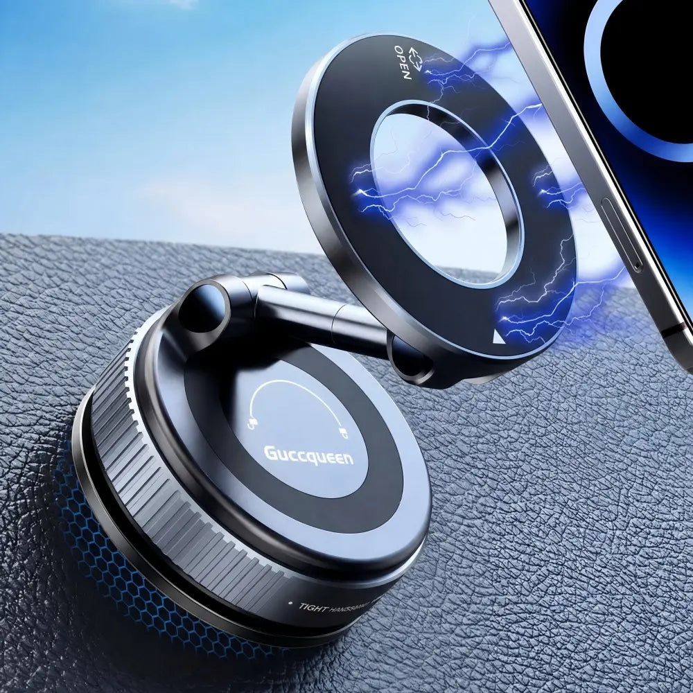 【Dealsforyoudays】Guccqueen 2.0 Foldable Magnetic Car Phone Holder - 20 N52 Magnets, Vacuum Suction Cup, Heat-Resistant Nano-Adhesive Base, Auto Accessories Interior, Alt Car Accessories, for Magsafe Devices