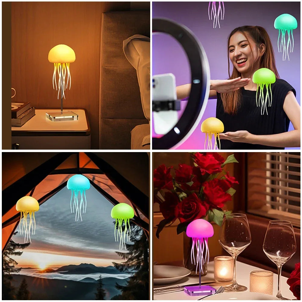 Cartoon Jellyfish Night Light RGB Gradient Cute Jellyfish Bedside Lamp Voice Control Type-C Charging LED Night Lamp