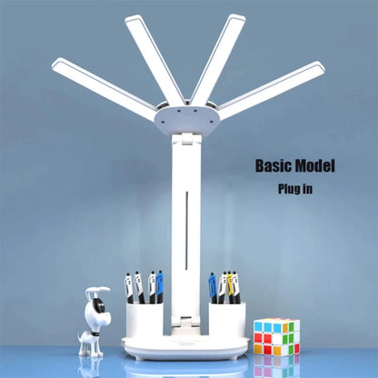 3 Color LED Table Lamp with Fan and Clock Four Headed Folding USB Charging Multifunction Desk Lamp for Reading Night Light
