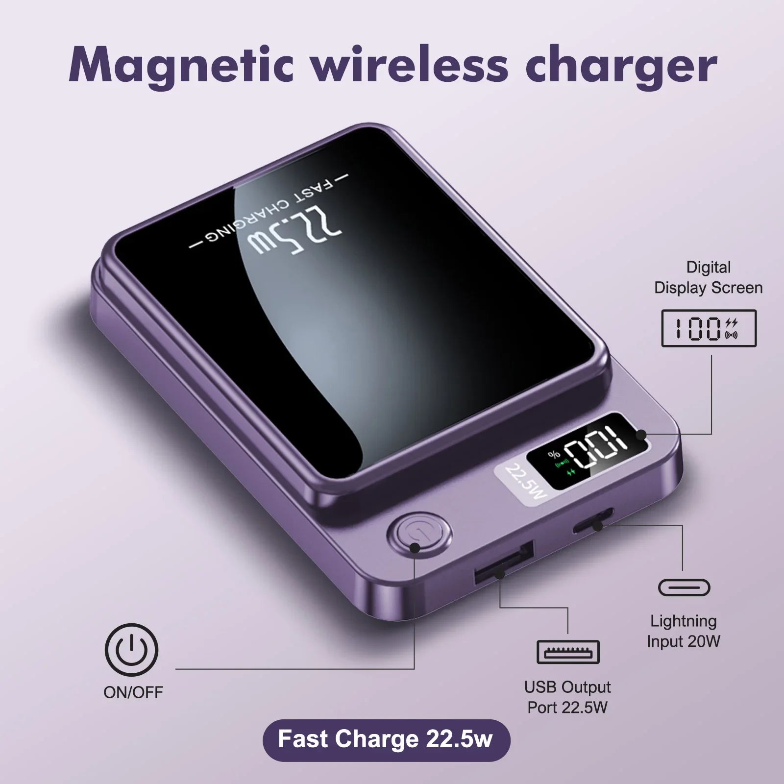 Magnetic Power Bank Wireless 10000Ah Portable 22.5W Fast Charging LED Digital for Magsafe for Iphone 17 16 15 Por Max Powerbank