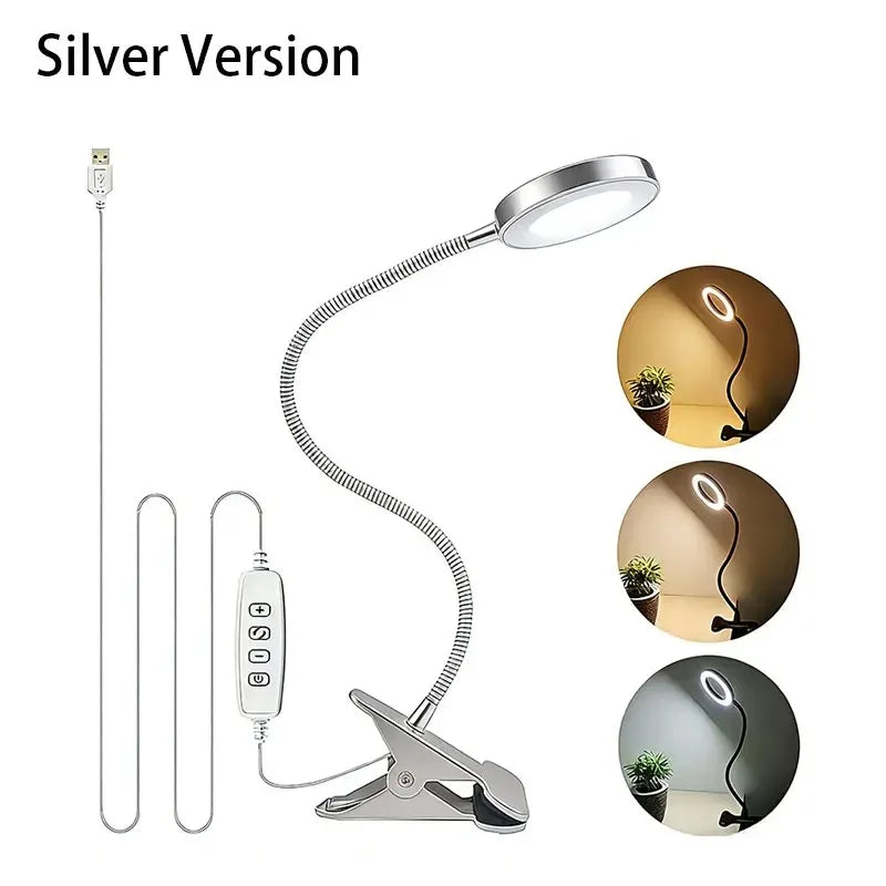 48 LED USB Book Light Clip Desk Lamp Reading Light with 3Color Mode 10 Brightness Dimmer 360° Flexible Gooseneckbed Night Lamp