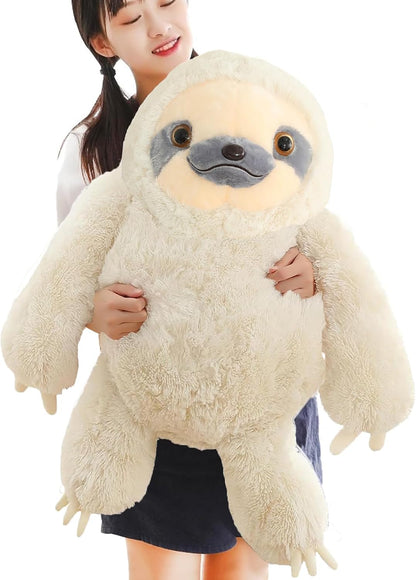 Giant Fluffy Sloth Stuffed Animal for Boys and Girls, Big Teddy Plush Toy - Ivory, 27.5 Inches