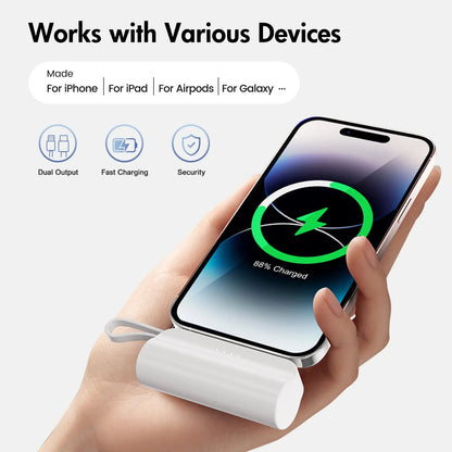 Mini Power Bank Portable 4500Mah Power Phone Charger Capsule Dual USB-C Ports for Iphone16/ 15/15 Plus/15 Pro/15 Pro Max/Android