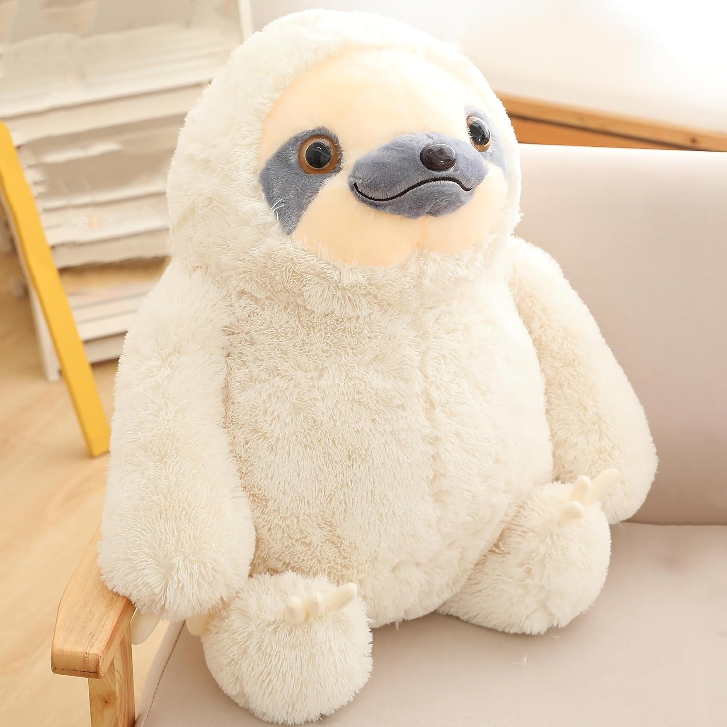 Giant Fluffy Sloth Stuffed Animal for Boys and Girls, Big Teddy Plush Toy - Ivory, 27.5 Inches